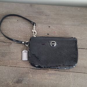 Coach Small Sequin Black Wristlet EUC